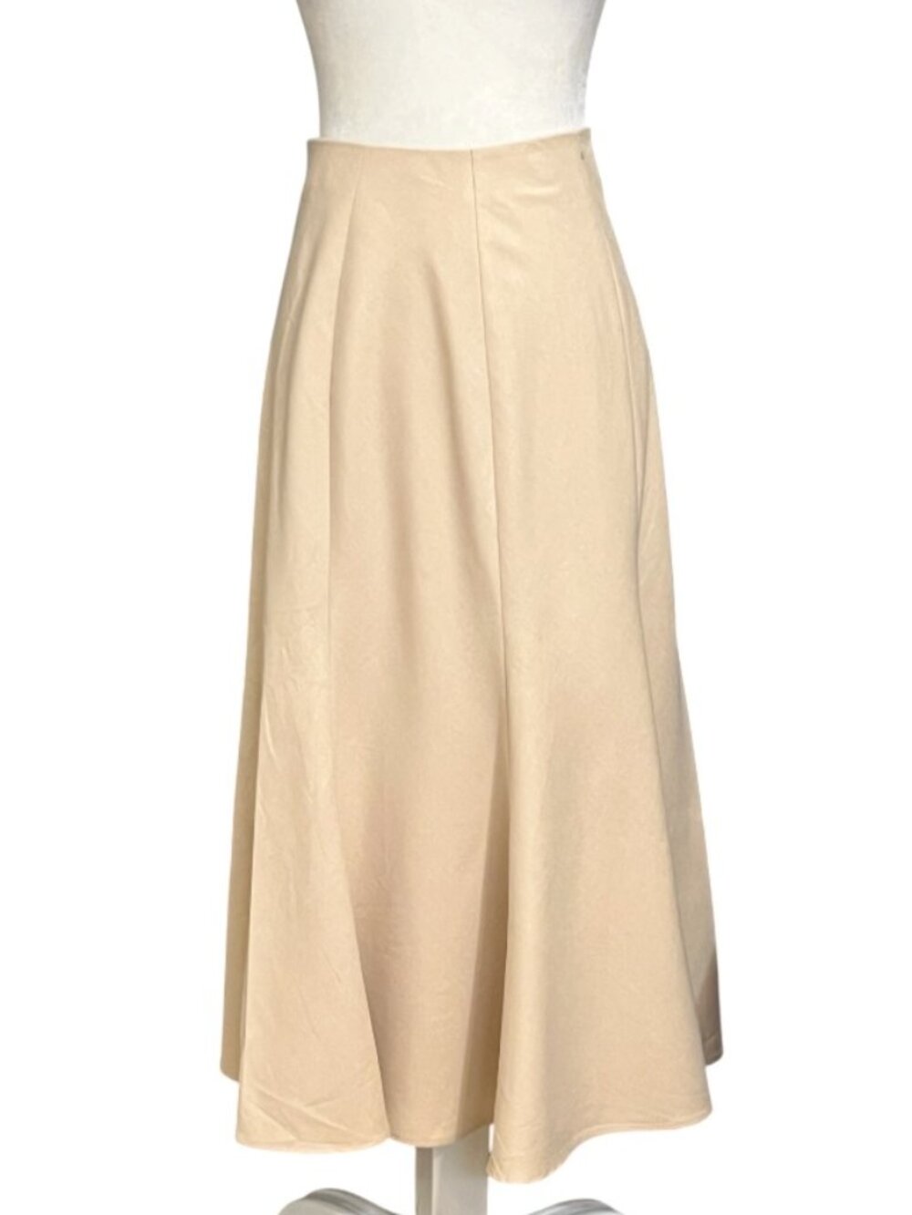Uniqlo Flare Midi Skirt Beige A-Line High Waist Lined Size S/26" Minimalist - Picture 2 of 8